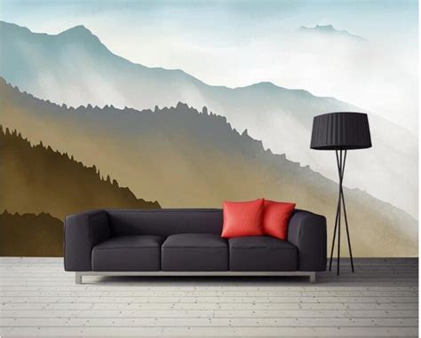 Ombre Mountains Mural Wallpaper Geometry Mountain Landscape Etsy