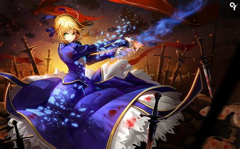 Fate Stay Night Sable Rubia Espadas Cristales Gran Orden Del