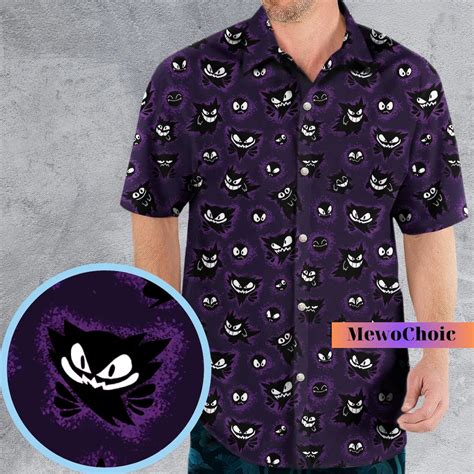 Gengar Ghost Hawaiian Shirt Gengar Button Up Shirt Pokemon Hawaiian