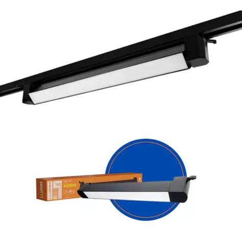 Luminaria Led 30w Linear Difusa Alumínio Preto Architect Para Trilho