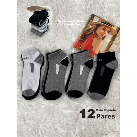 Kit 12 Pares De Meias Soquete Cano Curto Cano Longo Masculina Esportiva