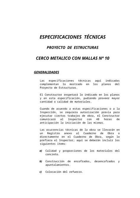 DOC Especificaciones Técnicas Estructuras cerco Metalico DOKUMEN TIPS