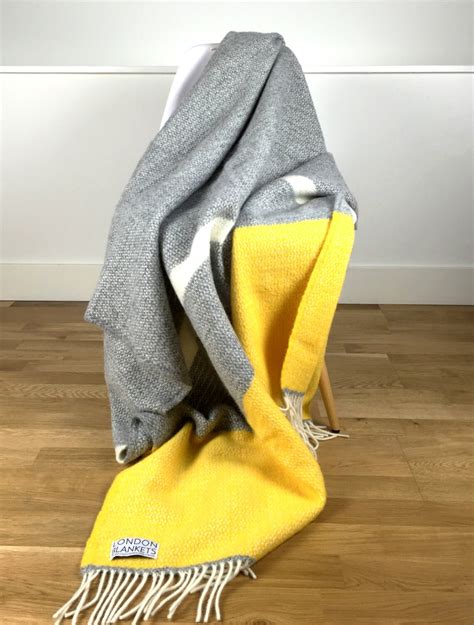 Yellow Grey Throw Blanket 100% Wool Yellow Grey Sofa Throw - Etsy