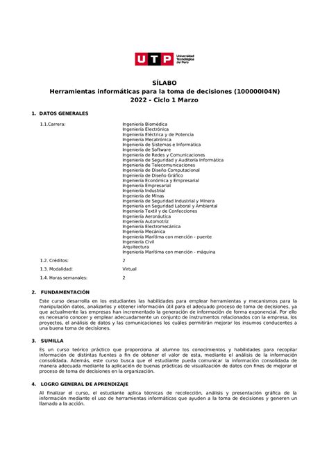 HERRAMIENTAS INFORMÁTICAS PARA LA TOMA DE DECISIONES Sílabo UTP 2022