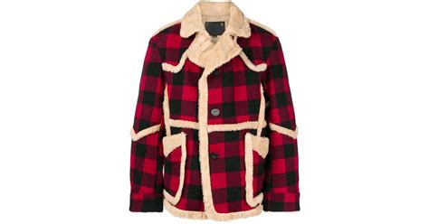 R Wool Shearling Lined Plaid Jacket In Red For Men Lyst