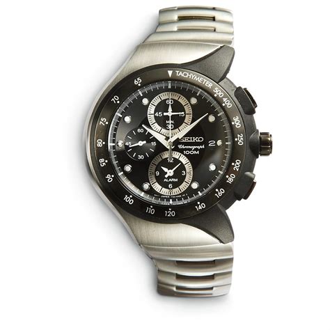 Mens Seiko® Black Ion Plate Chronograph Alarm Watch 204805 Watches At Sportsmans Guide