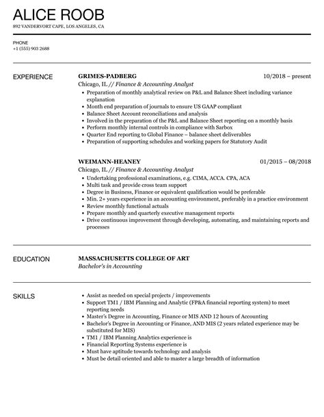 Finance Accounting Analyst Resume Samples Velvet Jobs