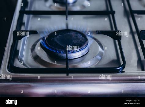 Kitchen Gas Hob Stove Cook With Blue Flames Burning Stock Photo Alamy