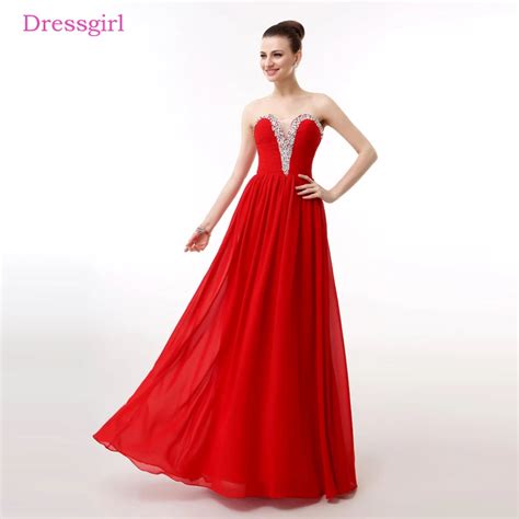 Red Evening Dresses 2017 A Line Sweetheart Chiffon Beaded Crystal