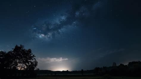 Premium AI Image | A dark night sky with a milky way and a tree in the ...