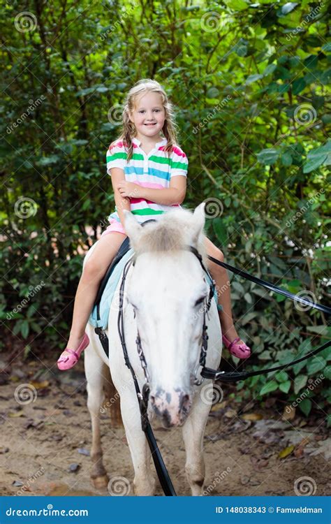 Child Riding Horse. Kids Ride Pony Stock Image | CartoonDealer.com #148038343