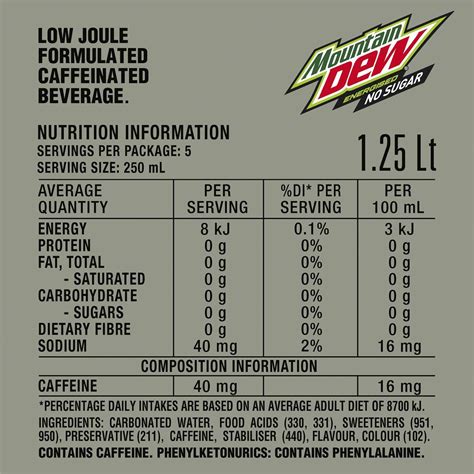 Mountain Dew Energised Sugar Free Caffeinated Soft Drink Bottle L