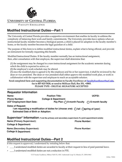 Fillable Online Facultyexcellence Ucf Modified Instructional Duties