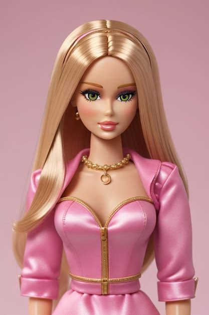 Premium Photo A Barbie Doll Wearing A Pink Dress With Gold Trim