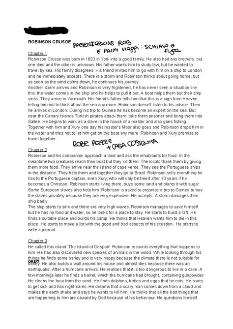 Robinson Crusoe (ENG101) Chapter Summaries and Analysis - Studocu