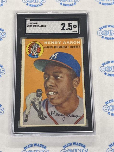 1954 Topps Baseball 128 Hank Aaron Rookie Card Graded SGC 2 5 HOF