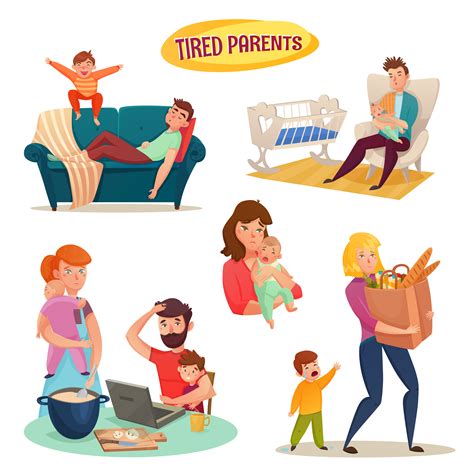Tired Parents Isolated Decorative Elements 475882 Vector Art at Vecteezy