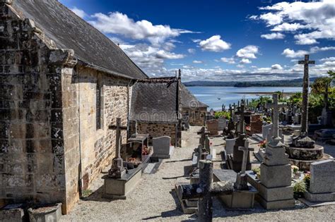 Church And Graveyard Of Finistere Village Landevennec At The Coast Of