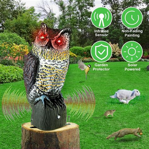 Imountek Solar Fake Horned Owl Statue Motion Activated Scarecrow