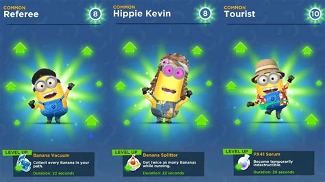 Upgrade All Minions Hippie And Kevin Refree And Tourist Level Up Costume In Minion Rush Minions