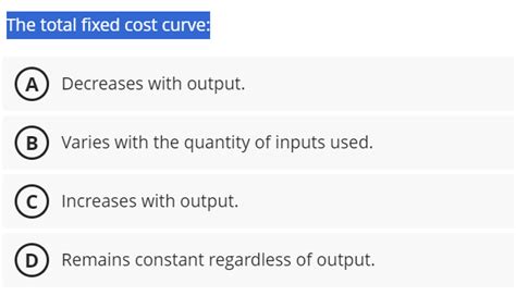 Solved The Total Fixed Cost Curve A Decreases With Chegg