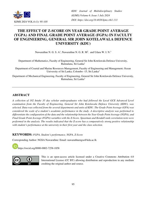 Pdf The Effect Of Z Score On Year Grade Point Average Ygpa And