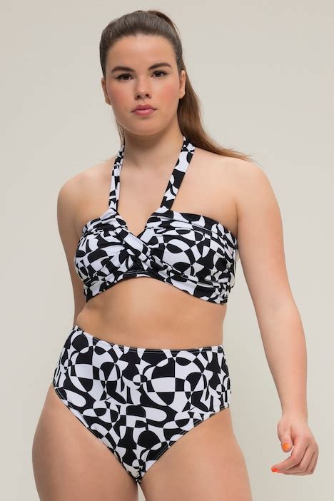 Abstract High Waisted Bikini Bottoms Black Ulla Popken