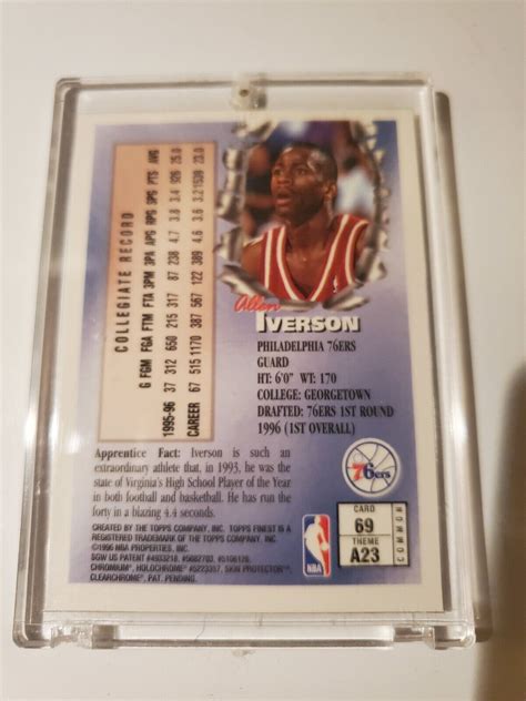 ALLEN IVERSON 1996 97 TOPPS FINEST ROOKIE RC W COATING 69 76 ERS EBay