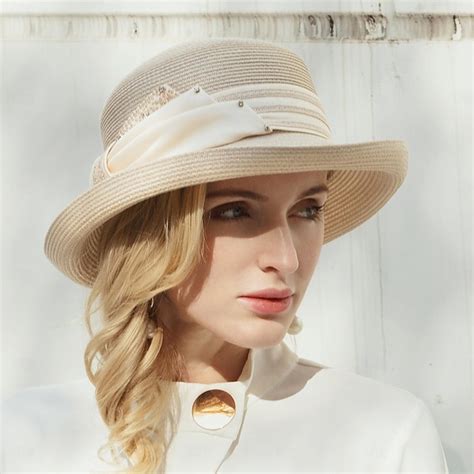 Hats Straw synthetic fibre Straw Hat Sun Hat Wedding Tea Party Elegant Wedding With Beading ...