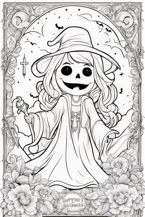 Coloring Book Halloween Characters Ghost Woman Stock Illustration