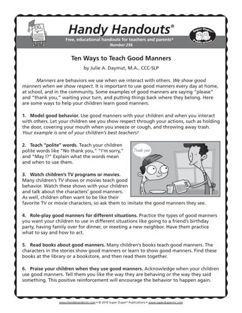 Handy Handouts® Ten Ways To Teach Good Manners