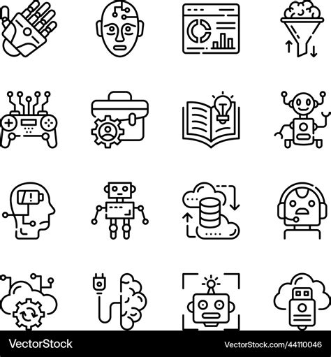 Paket Von Ai Und Roboter Technologie Umriss Icons Vektorbild