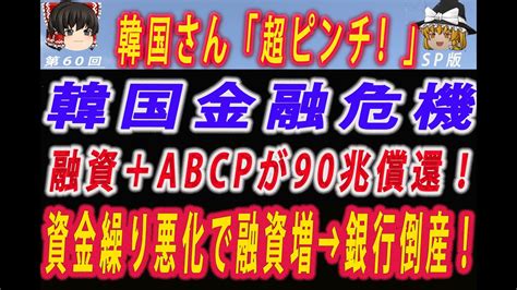 【ゆっくり解説】韓国さん、超ピンチ！ 韓国金融危機 金融不安指数（fsi）が危機段階に突入 来年の上半期 Abcpと融資の90兆が償還困難で