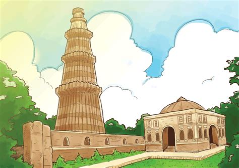 Qutub Minar Illustration 182601 Vector Art at Vecteezy