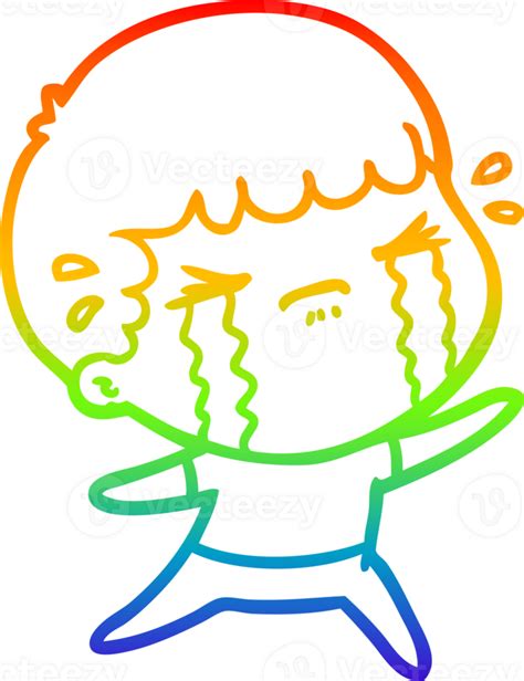 Rainbow Gradient Line Drawing Cartoon Man Crying 44960785 Png