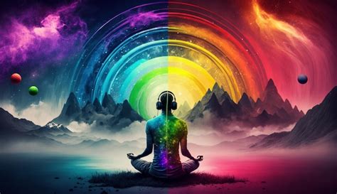 Premium AI Image | A man meditating in front of a rainbow and the word ...