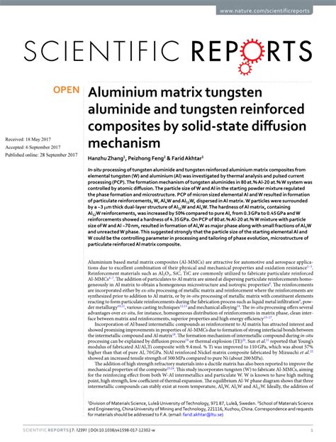 Pdf Aluminium Matrix Tungsten Aluminide And Tungsten Reinforced