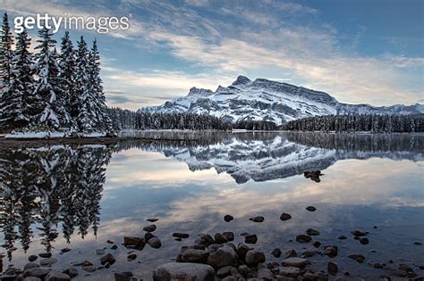 Reflection Of Mt Rundle On Two Jack In Banff National Park Early In The