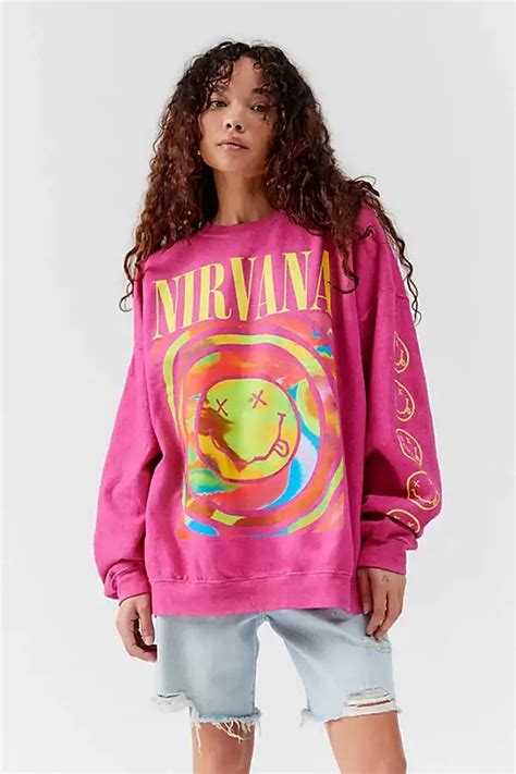 Nirvana Smile Overdyed Crew Neck Sweatshirt In Pink Women S At Urban