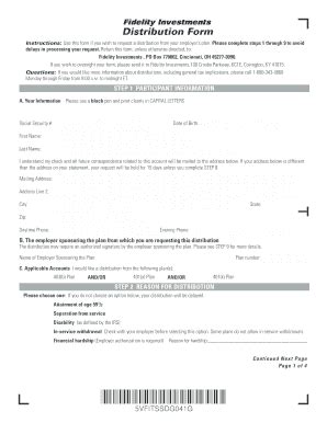 Fillable Online Fidelity Investments Distribution Form Instructions