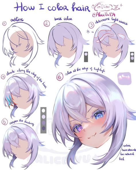 An Anime Character S Hair Is Shown In Various Stages Of Development