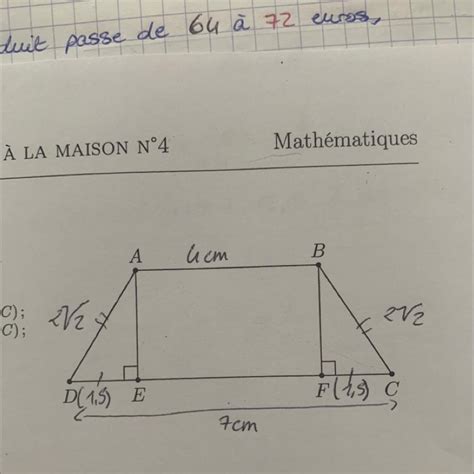 Dans la figure ci contre ABCD est un trapèze isocèle AB 4 cm