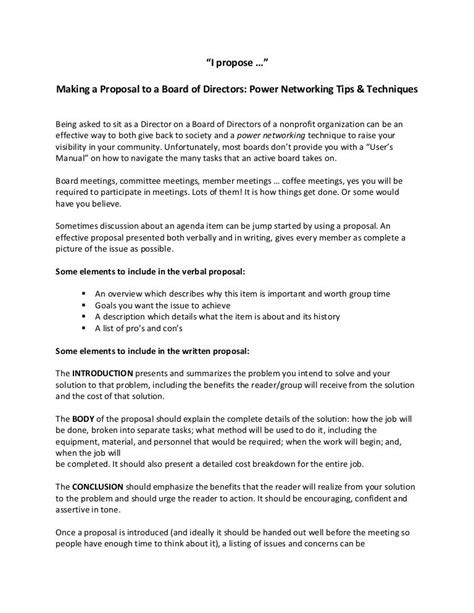 I Propose Making A Proposal To A Board Of Directors Power Network