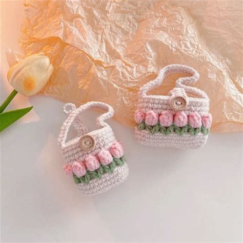 Fluffy Tulip Flower AirPods Case Crochet Case Crochet Keychain Diy