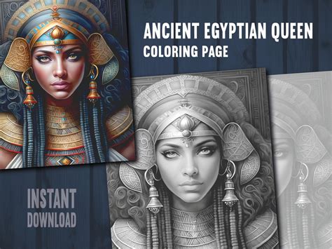 Ancient Egyptian Queen Coloring Page Adults Kids Coloring Page Instant