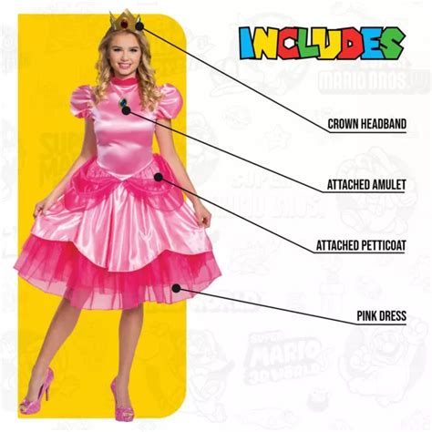 Adult Deluxe Super Mario Bros Princess Peach Fancy Dress Costume