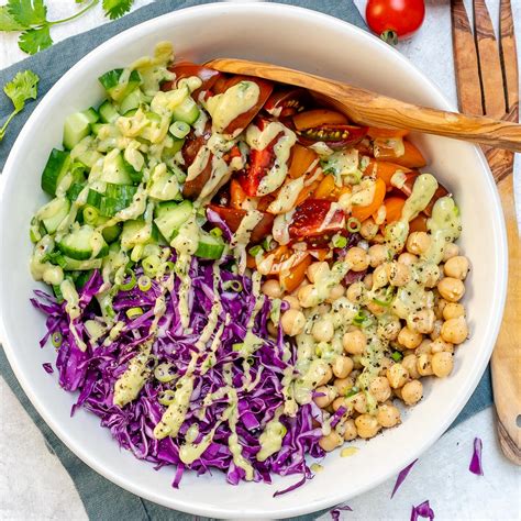 Clean Eating Chickpea Chopped Salad Creamy Avocado Dressing Clean Food Crush