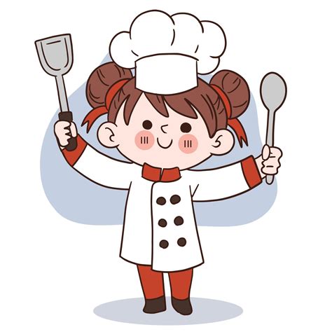 Happy Smile Little Girl Chefkid Cooking Conceptdoodle Hand Drawn