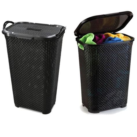 Kit Cestos Rattan Grande C Tampa Basculada Preto Arqplast