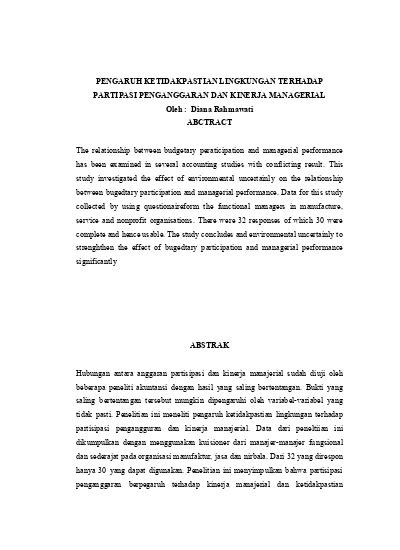 Pengaruh Ketidakpastian Lingkungan Terhadap Partipasi Penganggaran Dan